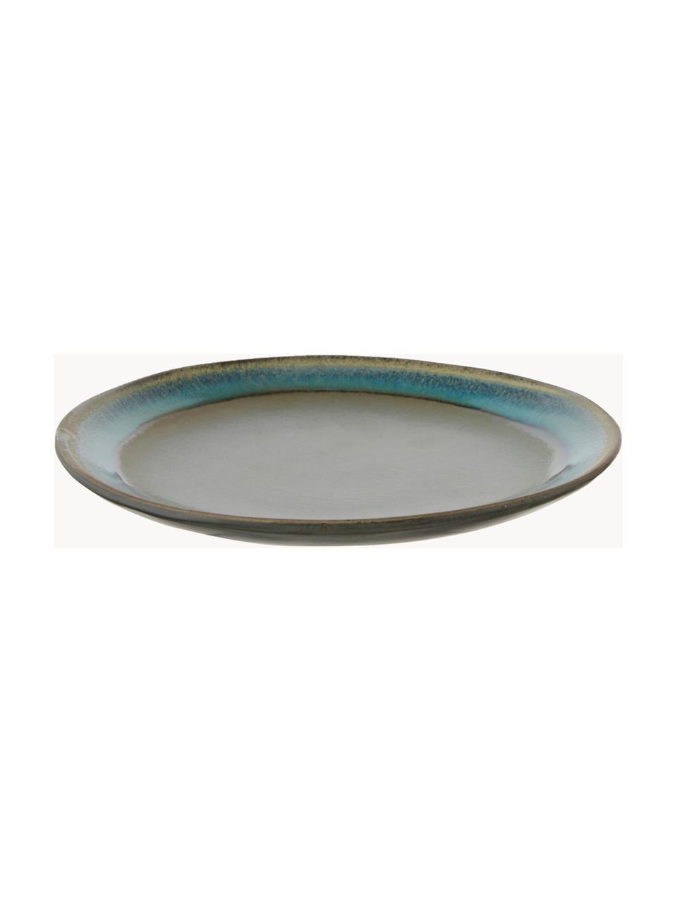 Ručně vyrobené talíře 70's, 2 ks, Kamenina, Odstíny šedomodré a šalvějově zelené, Ø 18 cm