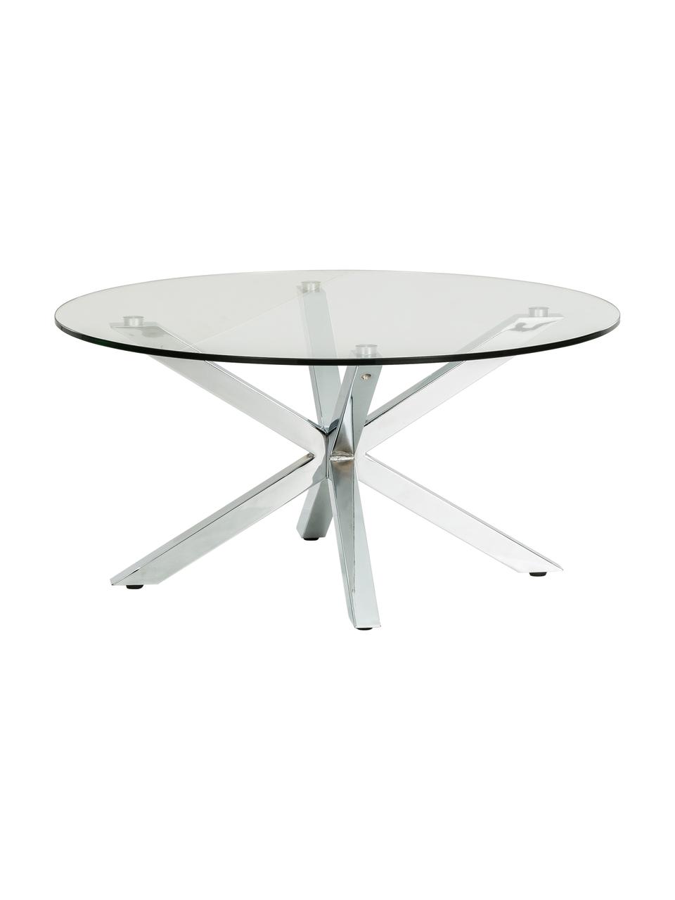 Kovový konferenční stolek se skleněnou deskou Emilie, Transparentní, chromová, Ø 82 cm, V 40 cm