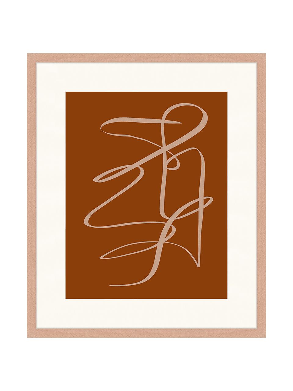 Oprawiony druk cyfrowy Terracota Drawing, Brązowy, ciemny beżowy, S 53 x W 63 cm