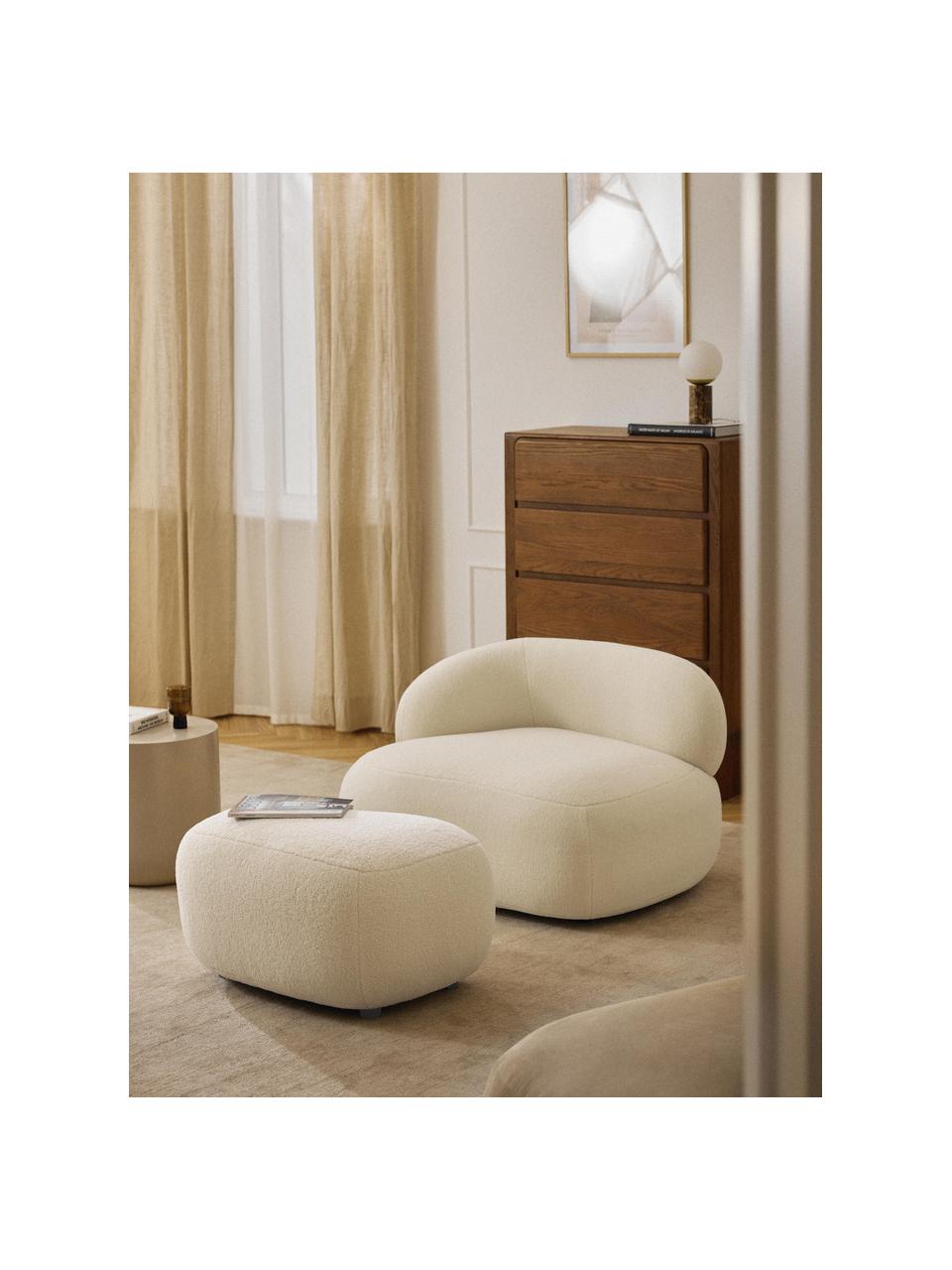 Pouf en tissu peluche Alba, Peluche blanc cassé, larg. 70 x haut. 42 cm, courbé à gauche