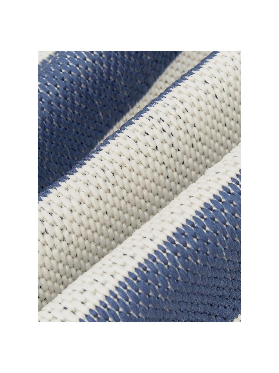 Gestreifter In- & Outdoor-Läufer Axa in Blau/Cremeweiß, 86% Polypropylen, 14% Polyester, Cremeweiß, Blau, 80 x 250 cm