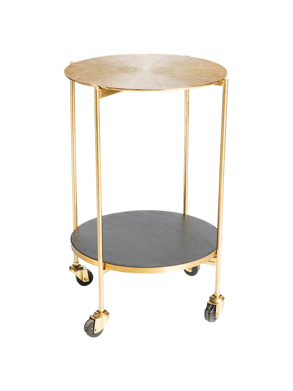 Runder Servierwagen Granta in Gold, Rollen: Kunststoff, Gold, Mangoholz, Ø 45 x H 60 cm