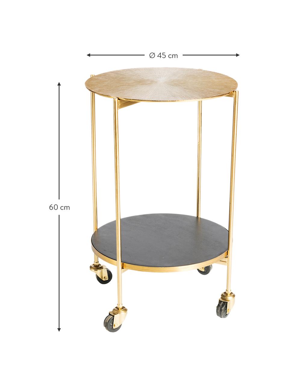 Ronde barcart Granta goudkleurig, Wieltjes: kunststof, Goudkleurig, mangohoutkleurig, Ø 45 x H 60 cm