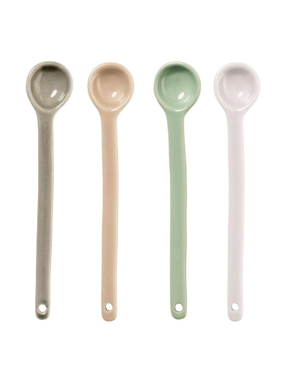 Set 4 cucchiai in porcellana Coppetta, Gres, Multicolore, Set in varie misure