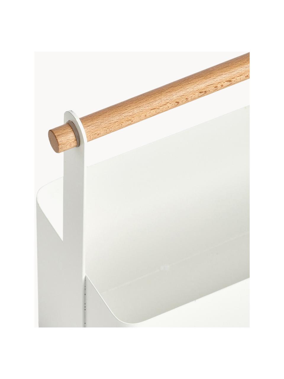 Organizador Ledino, Cesta: metal, recubierto, Asa: madera de haya, Blanco, madera clara, An 32 x Al 24 cm