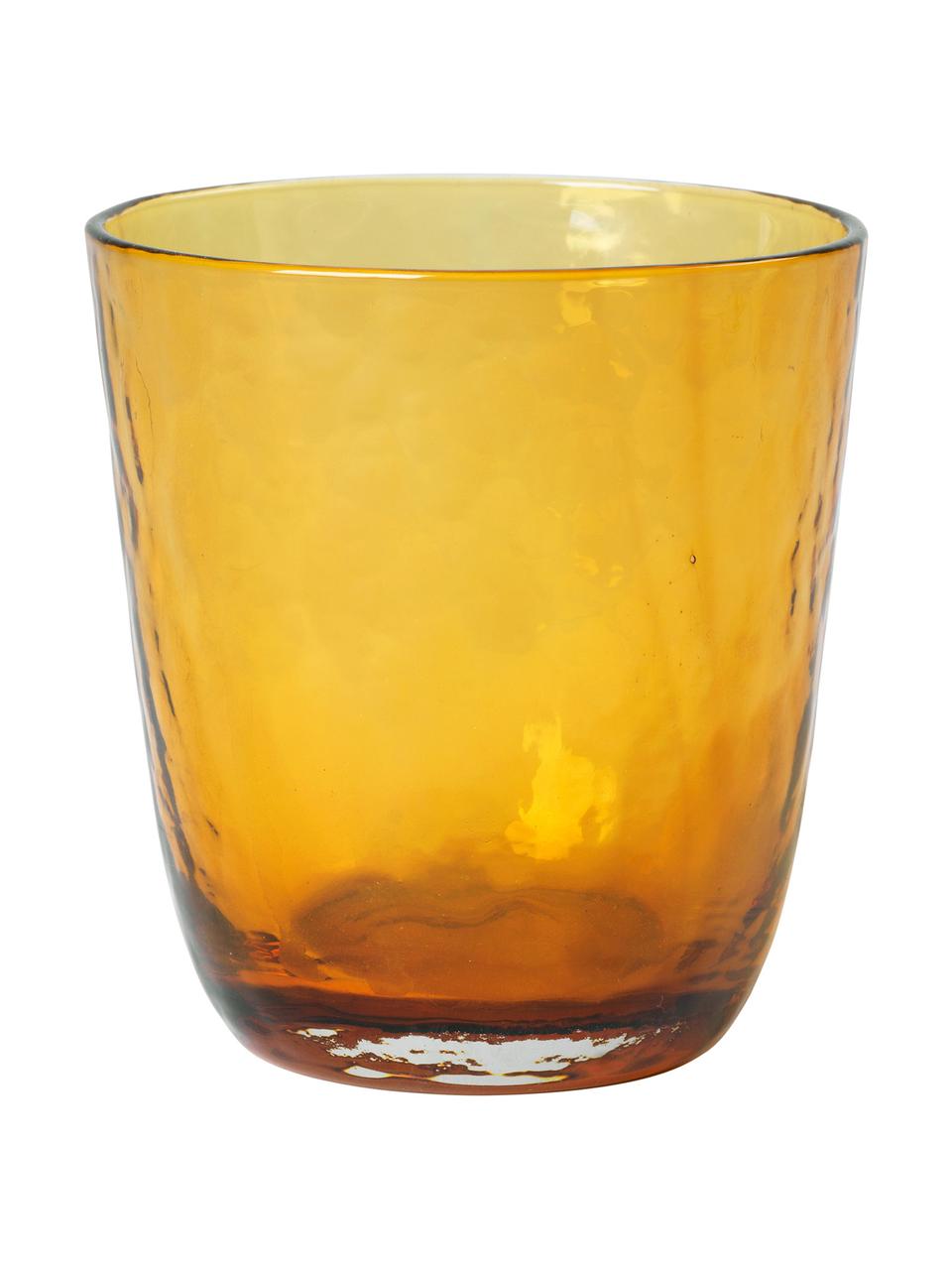 Mondgeblazen waterglazen Hammered met oneven oppervlak, 4 stuks, Glas, Amberkleurig, Ø 9 x H 10 cm, 335 ml