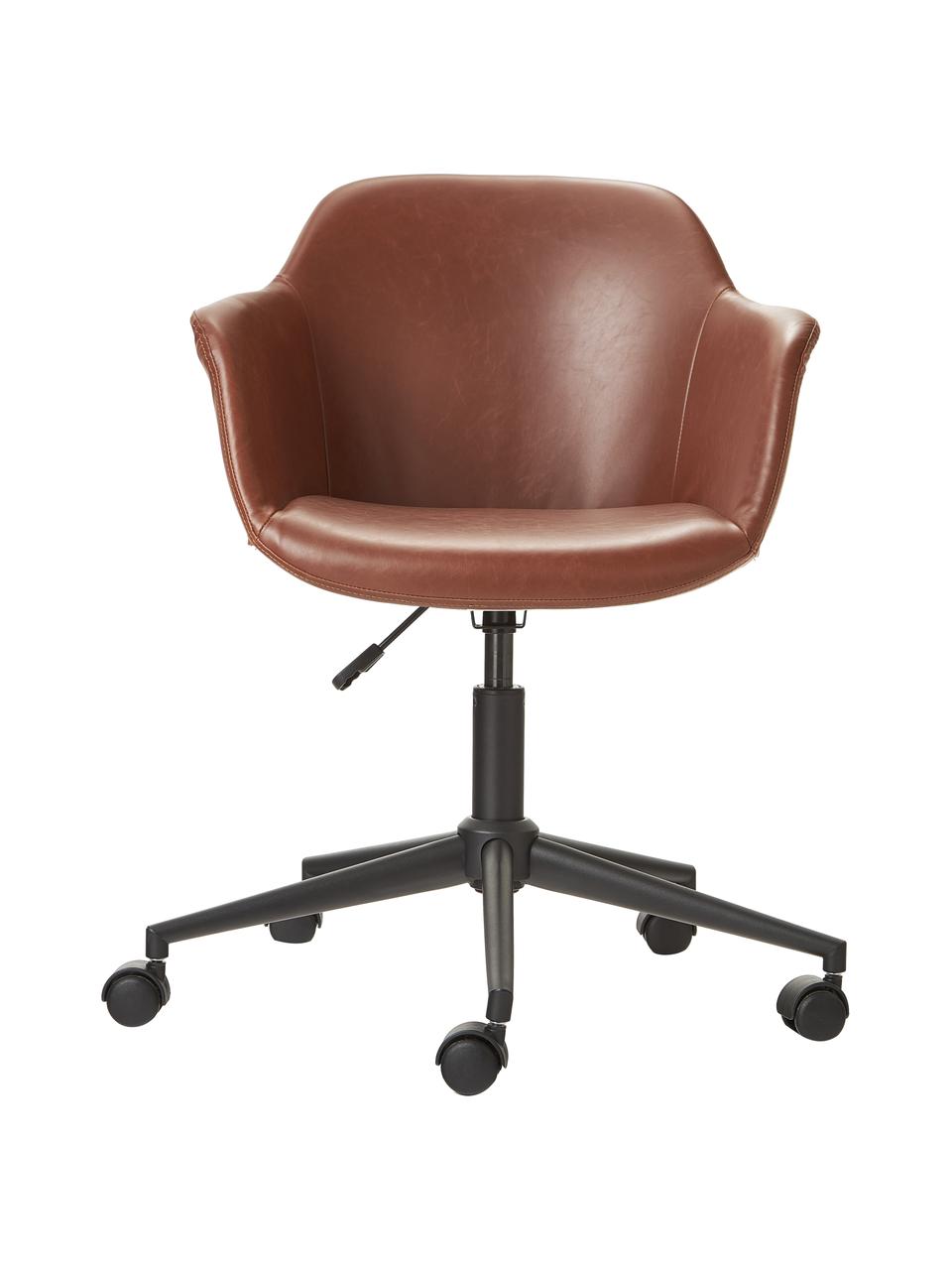 Sedia da scrivania in similpelle con seduta stretta Fiji, Rivestimento: similpelle (100% poliuret, Struttura: metallo verniciato a polv, Ruote: plastica, Similpelle marrone, Larg. 66 x Prof. 66 cm