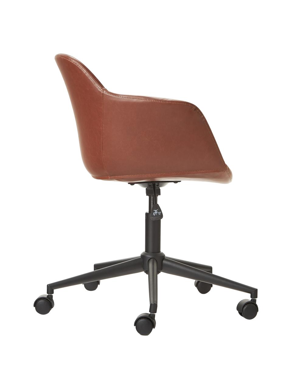 Kunstleder-Schreibtischstuhl Fiji mit schmaler Sitzschale, Bezug: Kunstleder (100% Polyuret, Gestell: Metall, pulverbeschichtet, Rollen: Kunststoff, Kunstleder Nougat, B 66 x T 66 cm