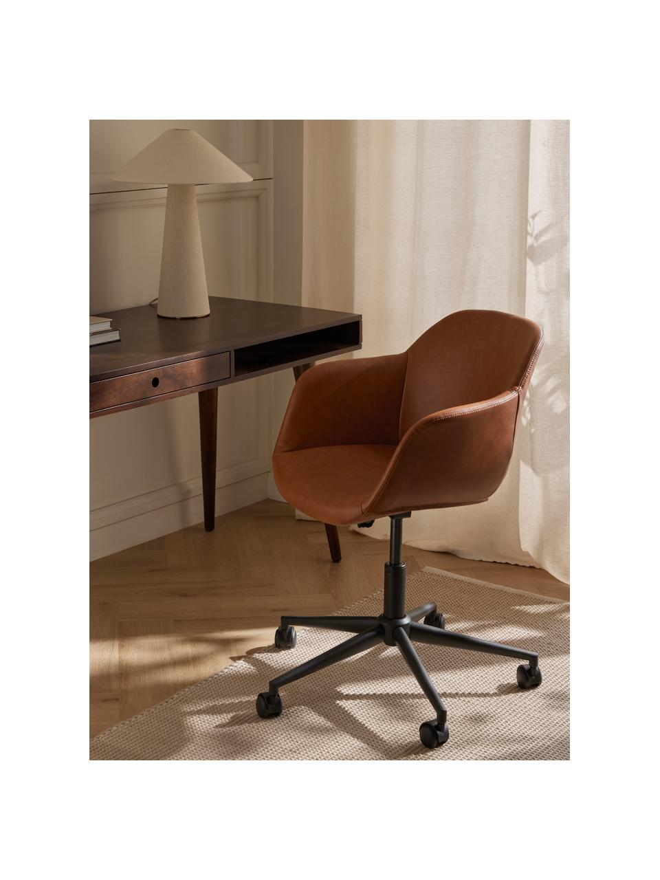 Sedia da scrivania in similpelle con seduta stretta Fiji, Rivestimento: similpelle (100% poliuret, Struttura: metallo verniciato a polv, Ruote: plastica, Similpelle marrone, Larg. 66 x Prof. 66 cm