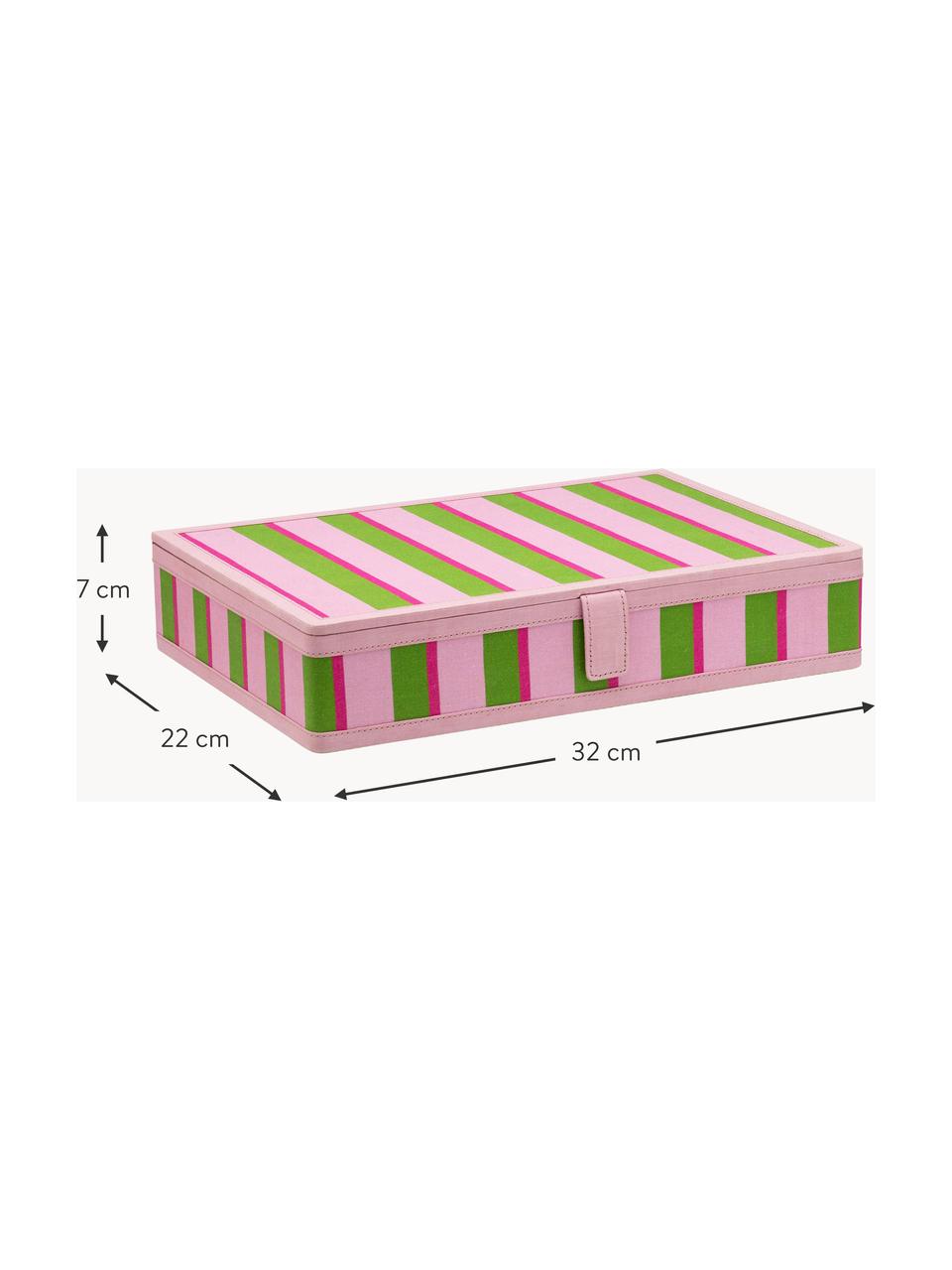 Schmuckkästchen Evergreen, Baumwolle, Mitteldichte Holzfaserplatte (MDF), Spiegelglas, Magnet, Rosa, Grün, B 32 x T 22 cm