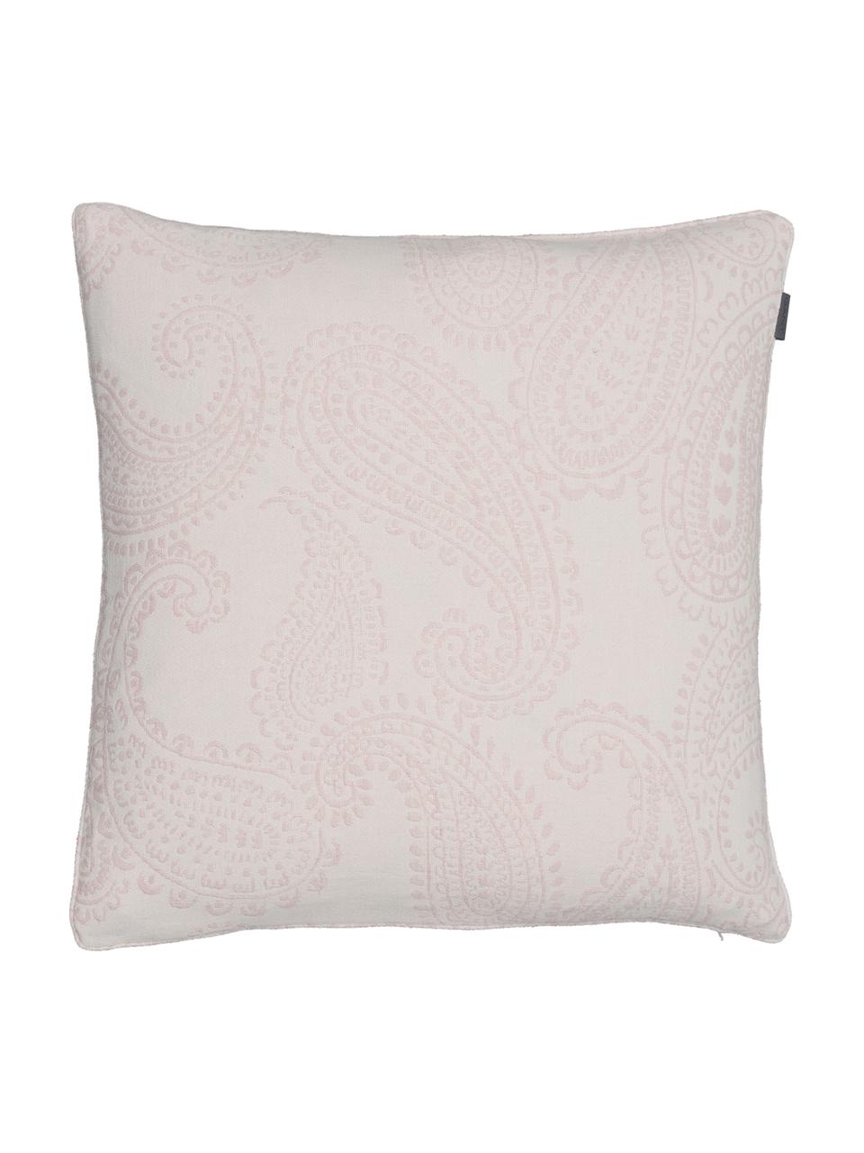 Haftowana poszewka na poduszkę Paisley, 80% bawełna, 20% len, Blady różowy, S 50 x D 50 cm