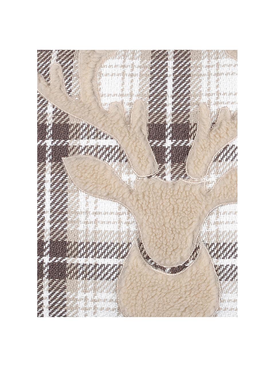 Cuscino con motivo cervo e imbottitura Timber, Rivestimento: 50% cotone, 32% lana, 7% , Grigio, bianco, beige, Larg. 40 x Lung. 40 cm