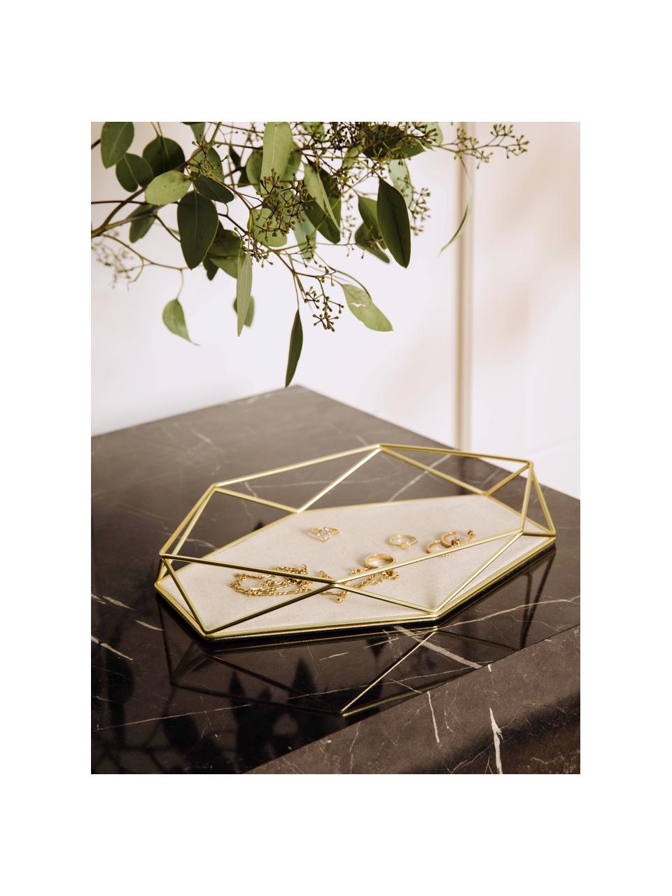 Decoratief dienblad Prisma, Frame: vermessingd staal, Messingkleurig, lichttaupe, B 28 x D 18 cm