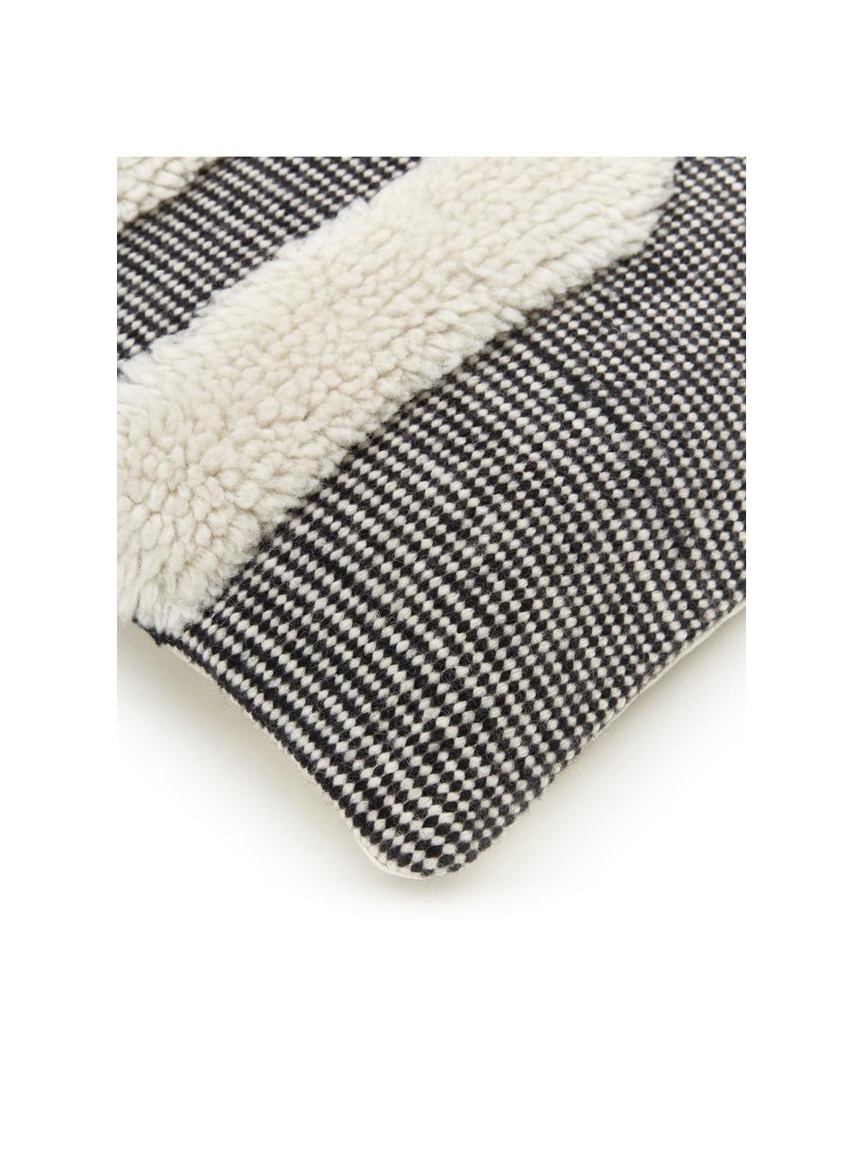 Funda de cojín artesanal Laine, Parte superior: 90% lana, 10% algodón, Parte trasera: 100% algodón, Negro, blanco crema, An 45 x L 45 cm