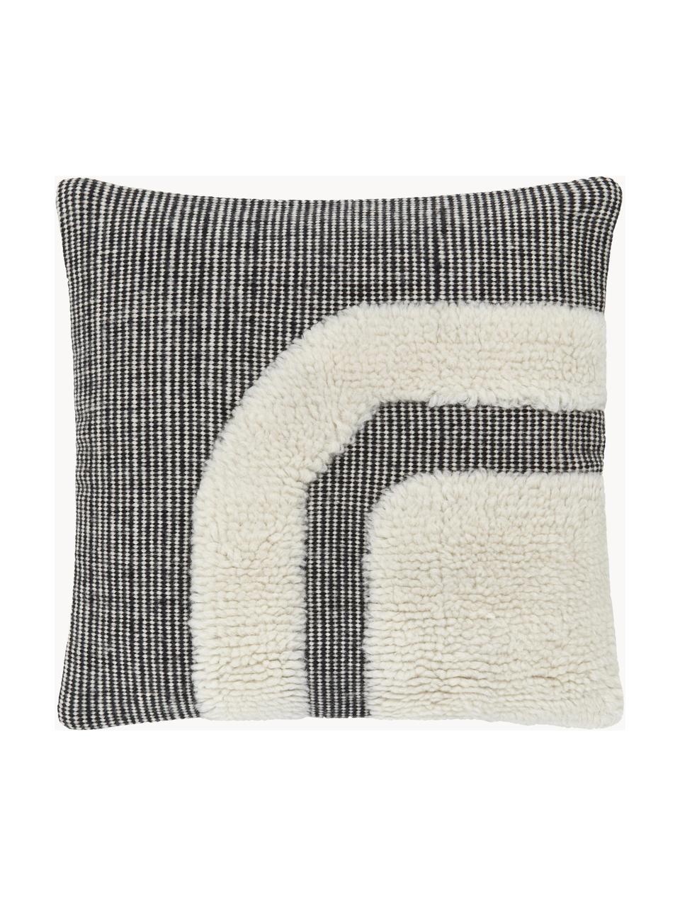 Copricuscino tessuto a mano Laine, Retro: 100% cotone, Beige chiaro, antracite, Larg. 45 x Lung. 45 cm
