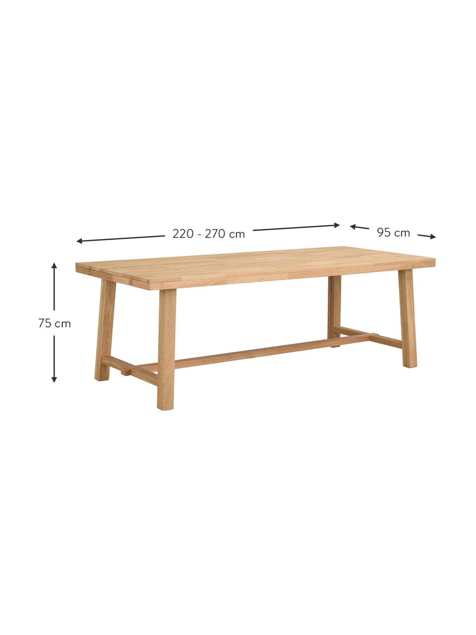 Tavolo allungabile con piano in legno massello Brooklyn, 220-270x95 cm, Legno di quercia massiccio, laccato trasparente, Legno di quercia, Larg. 220 a 270 x Prof. 95 cm