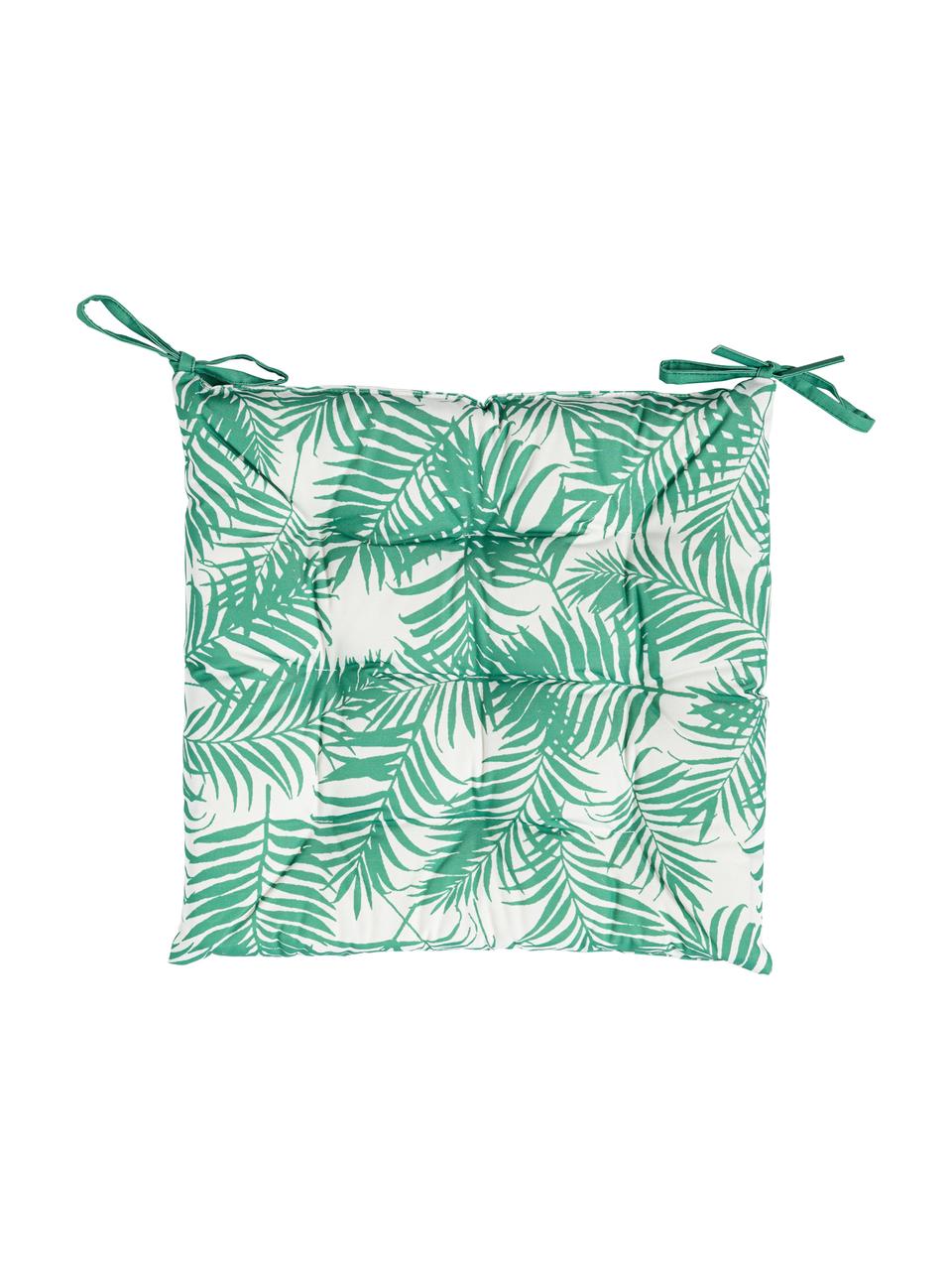 Outdoor stoelkussen Gomera  met bladpatroon, 100% polyester, Wit, groen, 40 x 40 cm