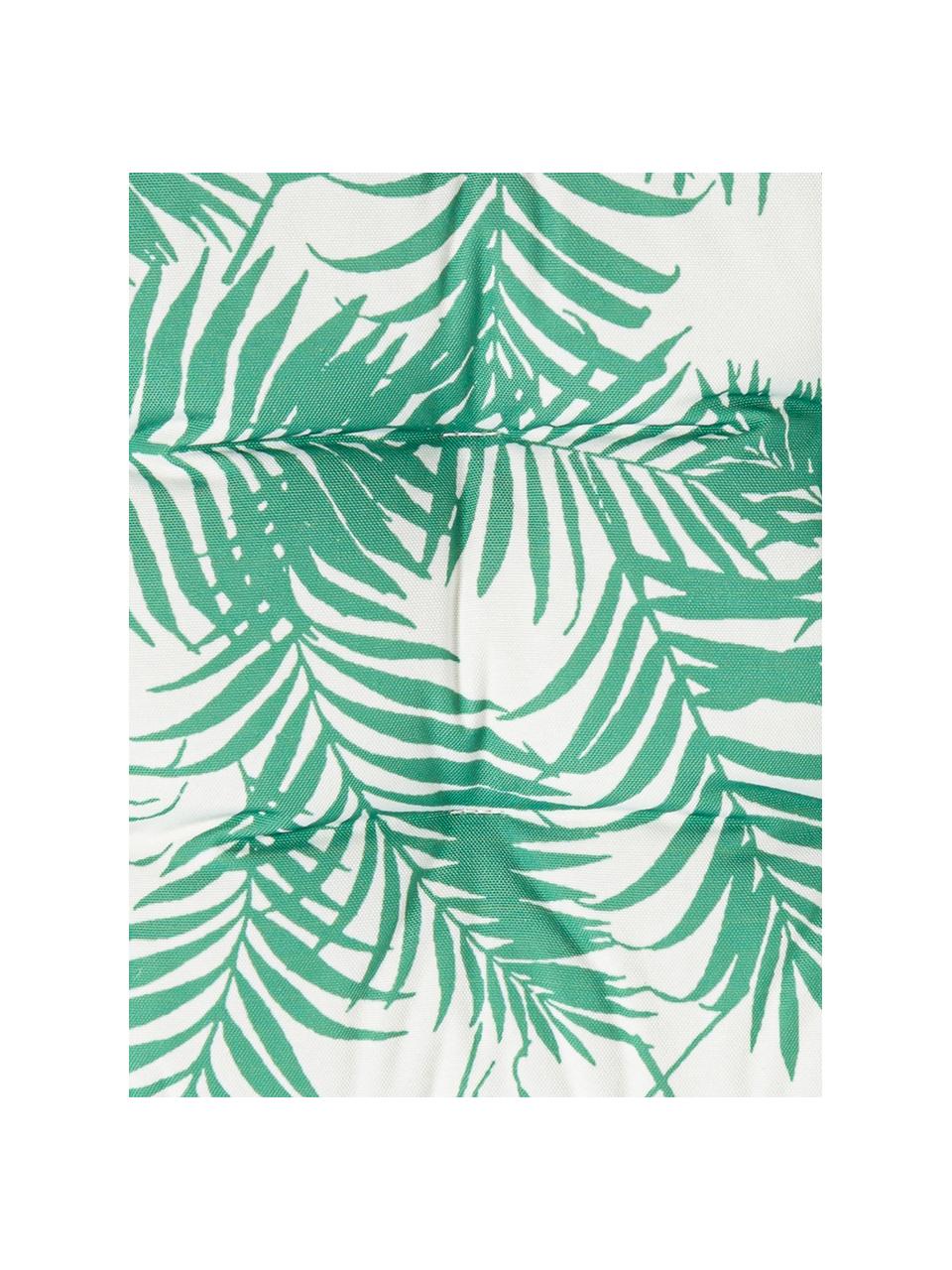 Outdoor stoelkussen Gomera  met bladpatroon, 100% polyester, Wit, groen, 40 x 40 cm