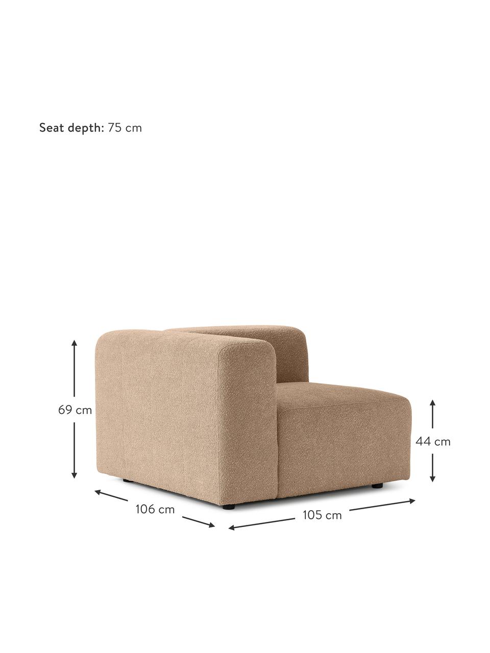 Module d'angle pour canapé modulable en tissu bouclé Lena, Tissu bouclé couleur sable, larg. 105 x haut. 106 cm, module d'angle gauche