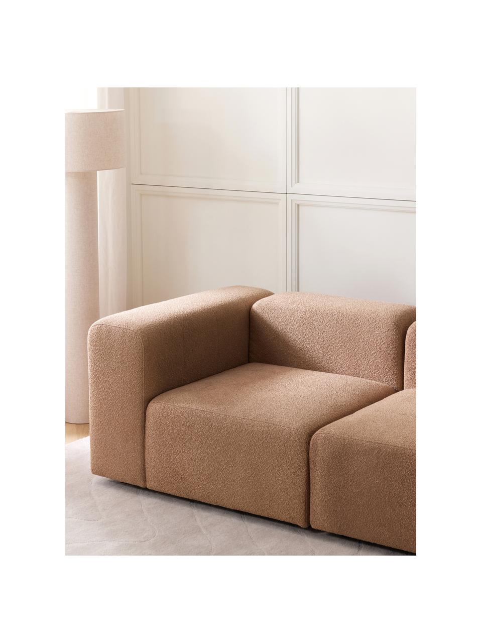 Modulo angolare in bouclé Lena, Rivestimento: bouclé (93% poliestere, 6, Rivestimento: cuscino in schiuma con an, Struttura: legno di pino, compensato, Piedini: plastica, Bouclé color sabbia, Larg. 105 x Prof. 106 cm, angolo a sinistra