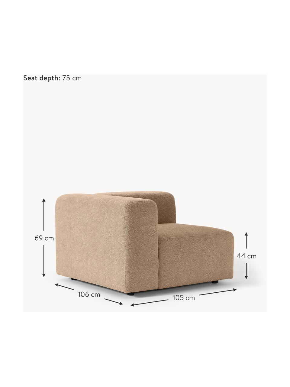 Módulo de esquina sofá Lena, Tapizado: tejido (88% poliéster, 12, Estructura: madera de pino, contracha, Patas: plástico, Bouclé marrón claro, An 105 x F 106 cm, chaise longue izquierda