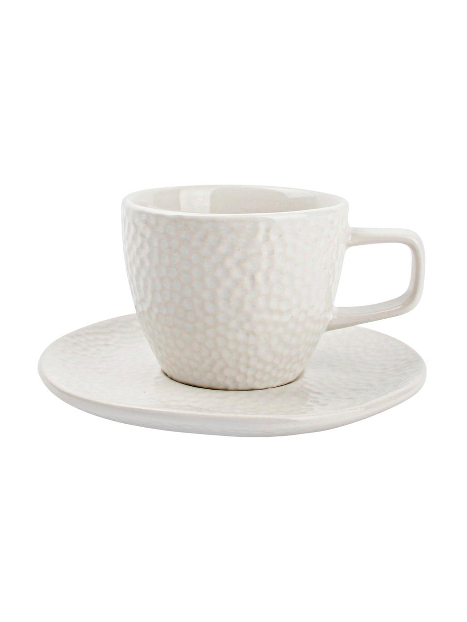 Espressotassen Mielo mit Untertassen und strukturierter Oberfläche, 4er-Set, Steingut, Weiß, Ø 12 x H 7 cm