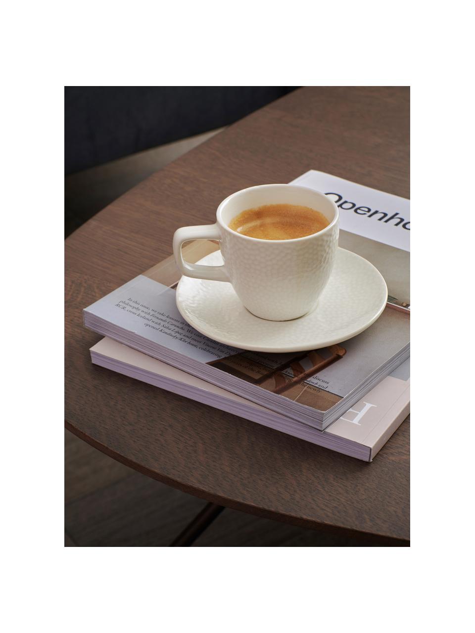 Espressotassen Mielo mit Untertassen und strukturierter Oberfläche, 4er-Set, Steingut, Weiß, Ø 12 x H 7 cm