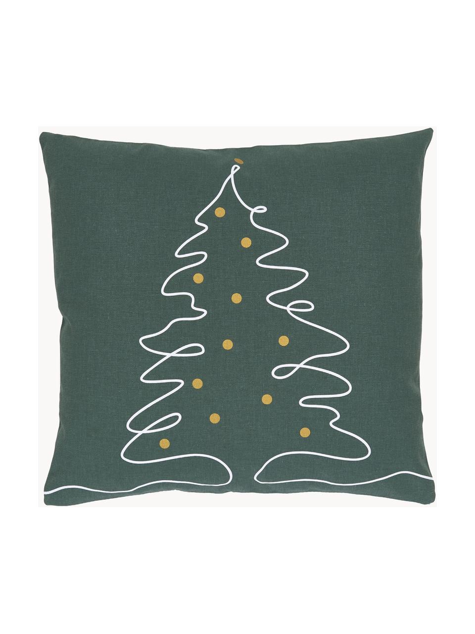 Housse de coussin 45x45 Lines Tree, 100 % coton, Vert foncé, larg. 45 x long. 45 cm