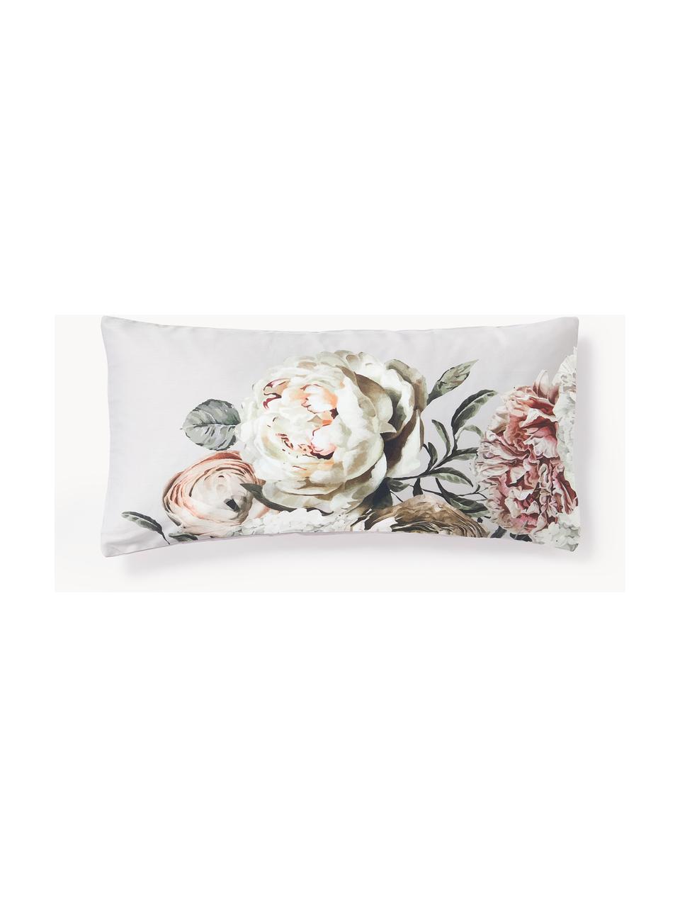Poszewka na poduszkę z satyny bawełnianej Blossom, Jasny szary, wielobarwny, S 40 x D 80 cm