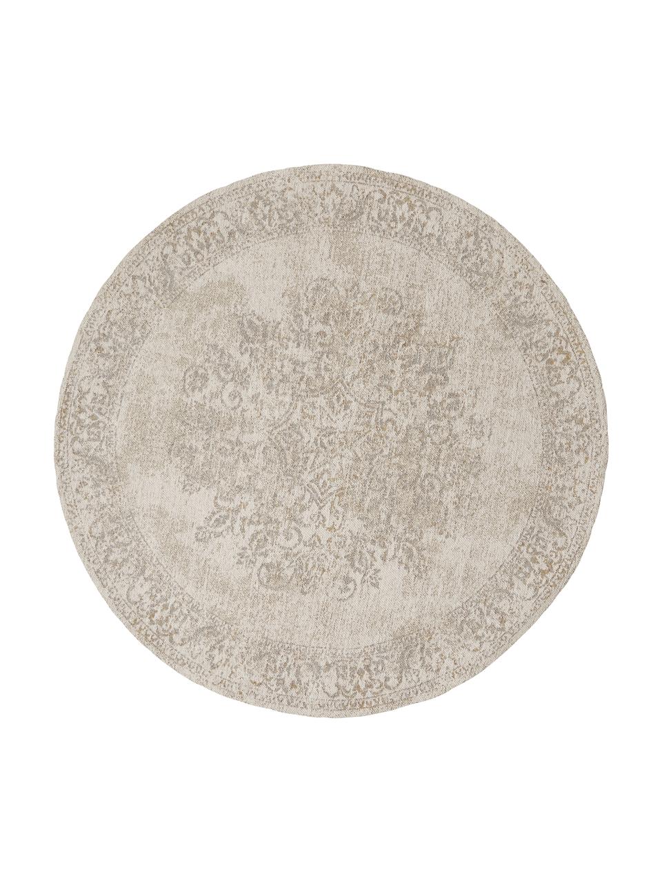 Okrúhly ženilkový koberec vo vintage štýle Nalia, ručne tkaný, Béžová, vzorovaná, Ø 120 cm (veľkosť S)
