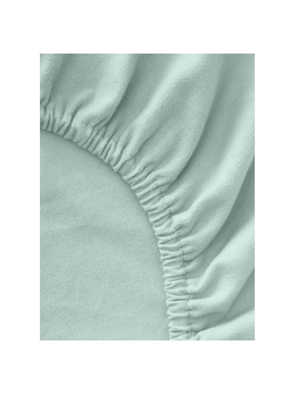 Drap-housse en flanelle pour surmatelas Biba, Vert sauge, larg. 200 x long. 200 cm, haut. 15 cm