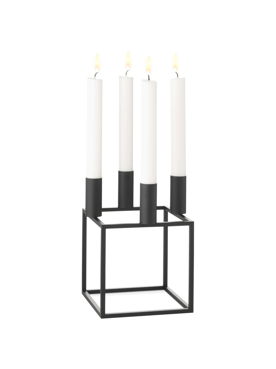 Candelabro forma di cubo Kubus, Acciaio, verniciato, Nero, L 14 x A 20 cm