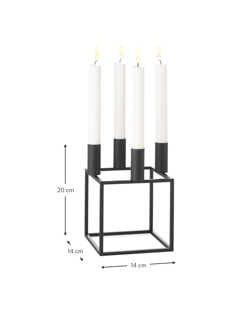 Candelabro forma di cubo Kubus, Acciaio, verniciato, Nero, L 14 x A 20 cm