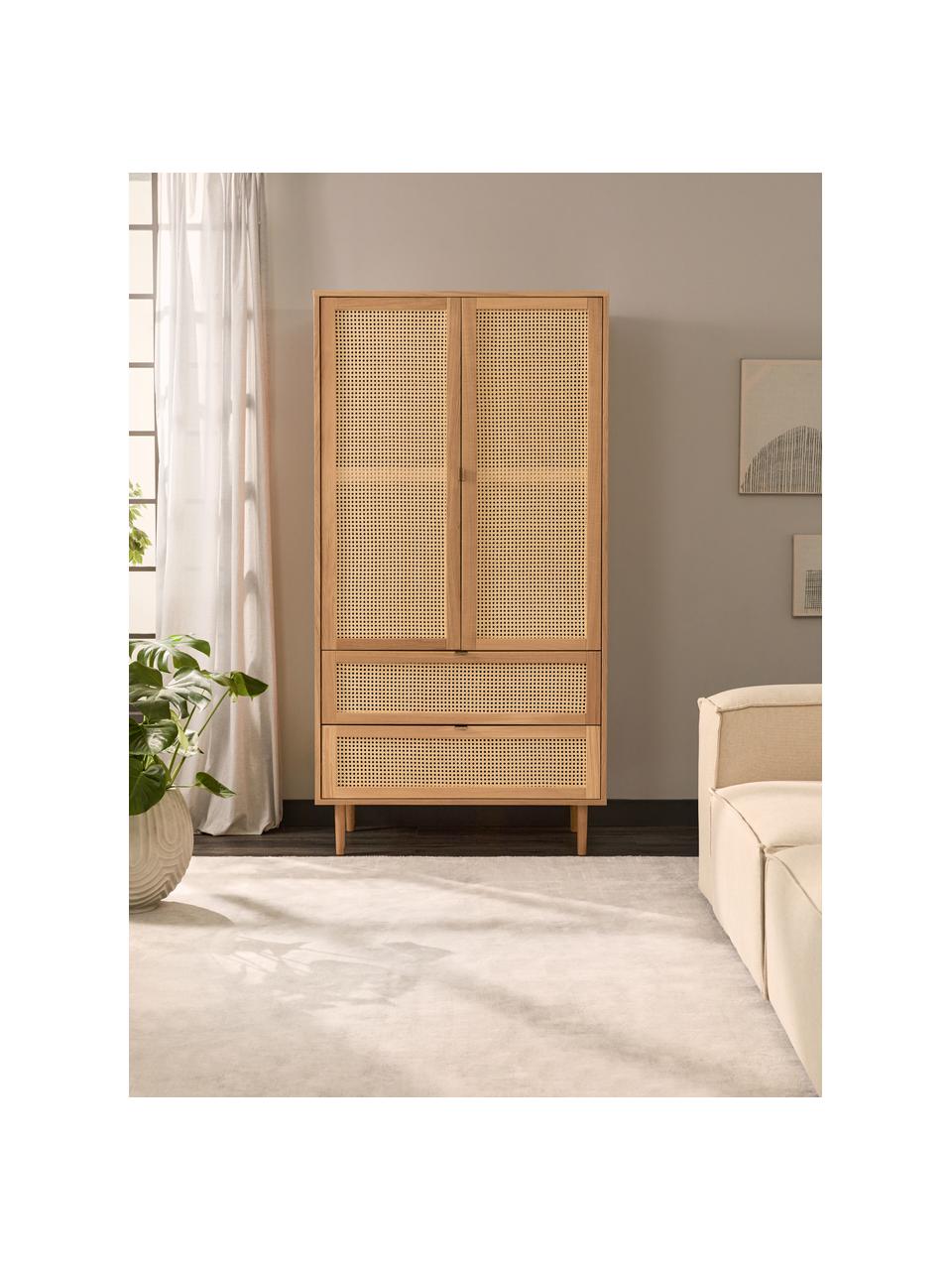 Malá šatníková skriňa s viedenským výpletom Aries, Drevo, svetlý lak, Š 100 x V 194 cm
