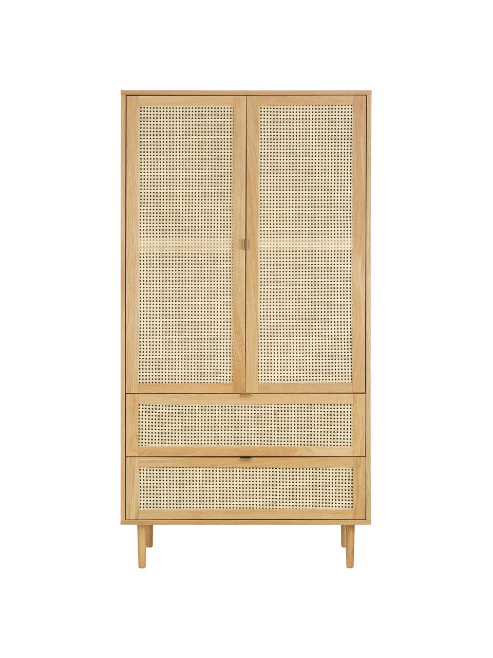 Petite armoire en cannage 2 portes Aries, Bois, clair laqué, larg. 100 x haut. 194 cm