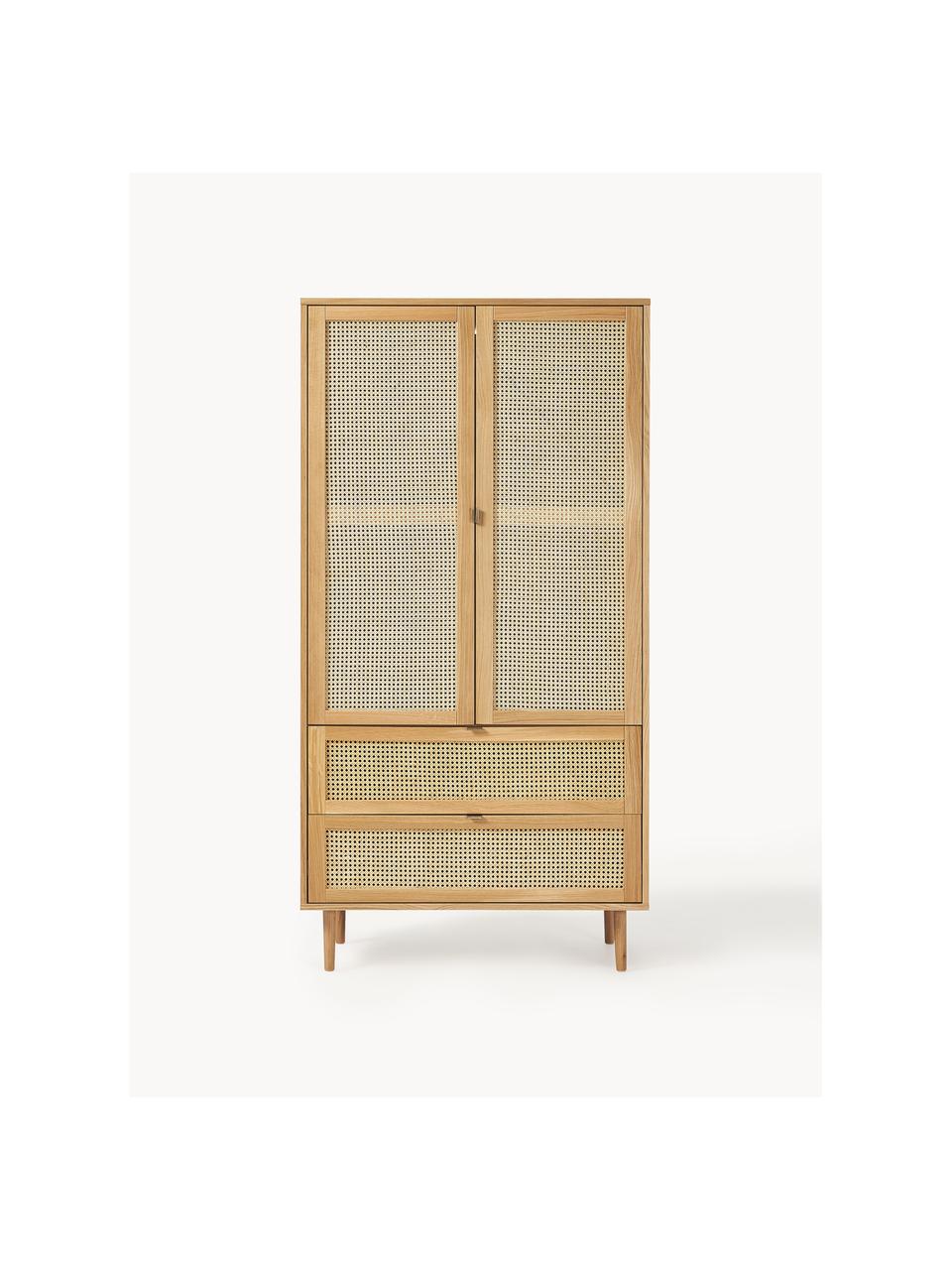 Petite armoire en cannage Aries, 2 portes, Chêne clair laqué, larg. 100 x haut. 194 cm