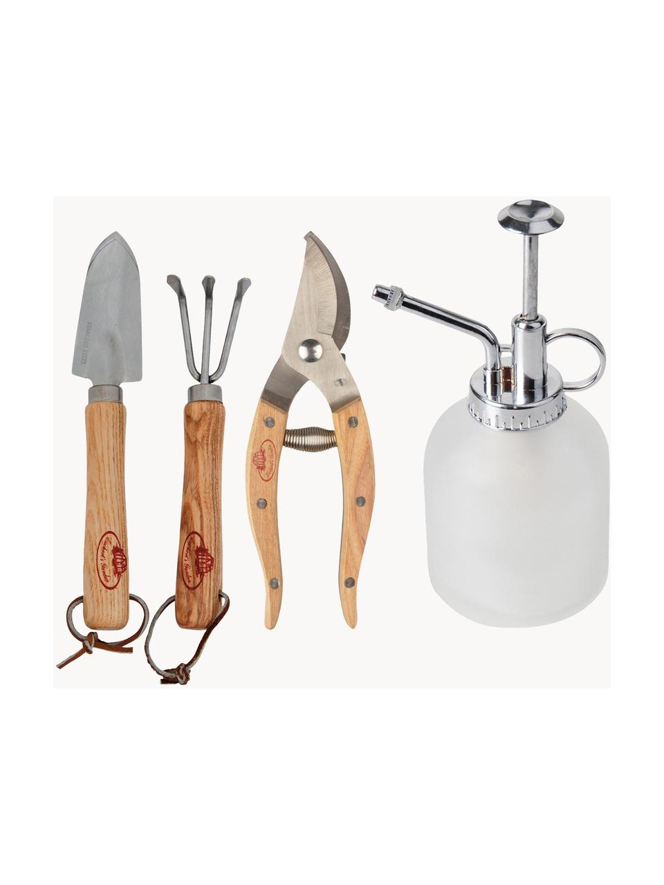 Outils de jardinage Klara, 4 élém., Couleur argentée, bois de frêne, blanc, Lot de différentes tailles