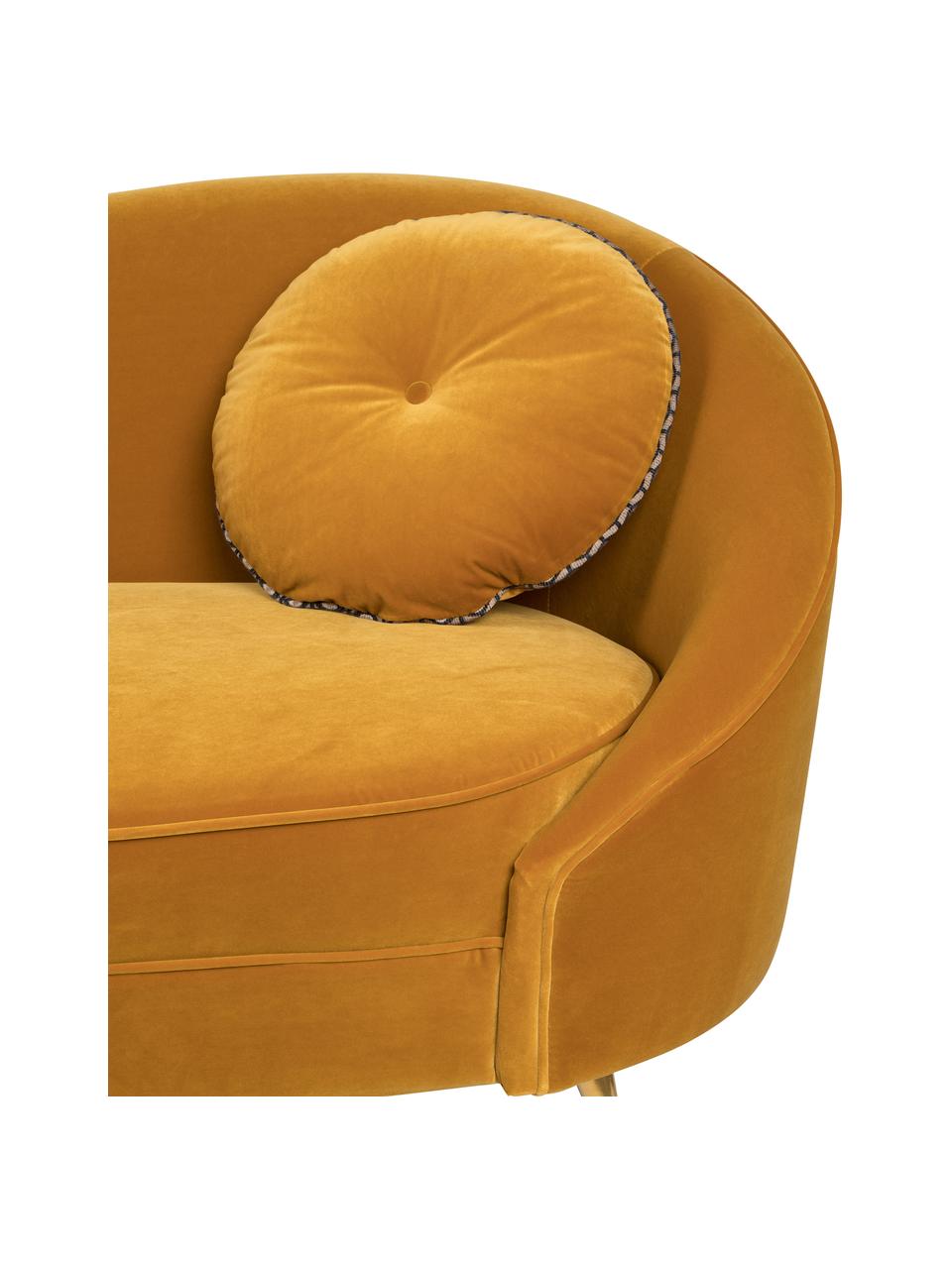 Designer Samt-Sofa I Am Not A Croissant (2-Sitzer) in Gelb, Bezug: Polyestersamt 30 000 Sche, Füße: Edelstahl, beschichtet, Rahmen: Sperrholz, Samt Ockergelb, B 168 x H 76 cm