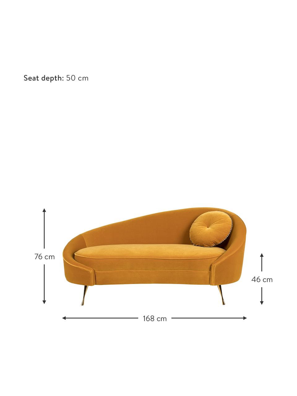 Design fluwelen bank I Am Not A Croissant (2-zits) in geel, Bekleding: polyester fluweel 30.000 , Poten: gecoat edelstaal, Frame: multiplex, Fluweel okergeel, B 168 cm x H 76 cm