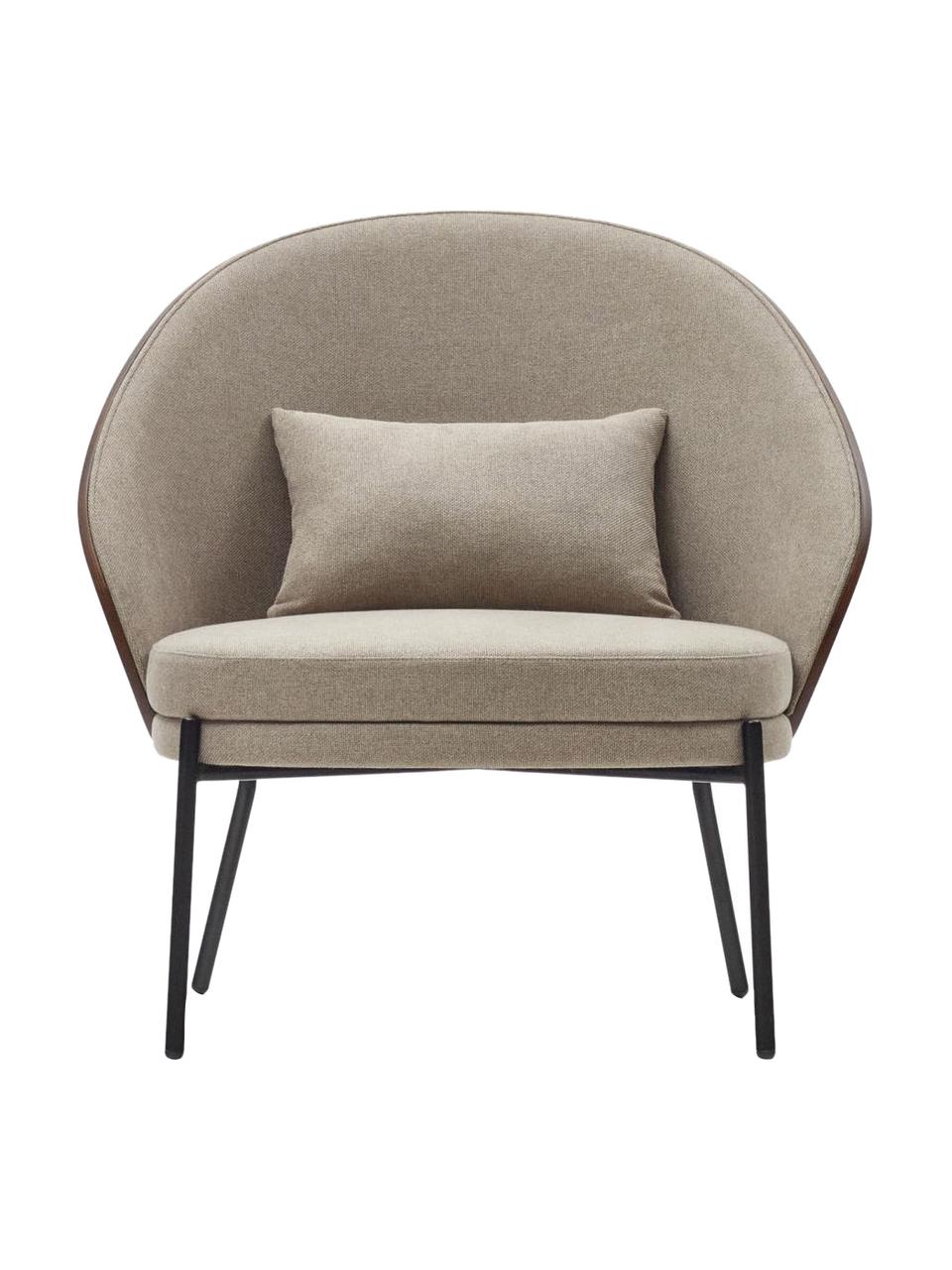 Fauteuil lounge en velours Eamy, Chenille taupe, noir, larg. 78 x prof. 72 cm