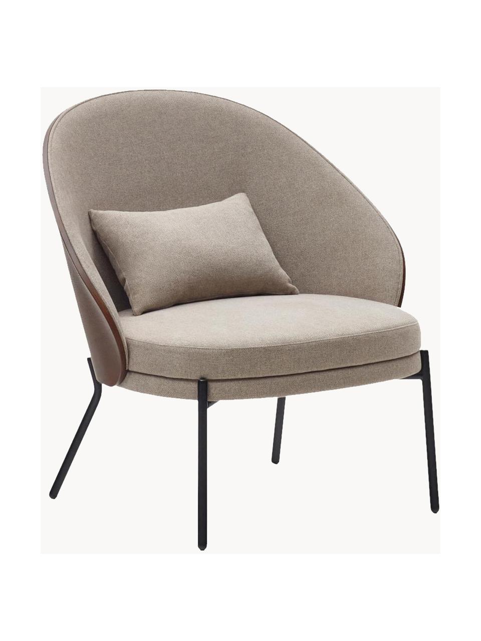 Fauteuil lounge en velours Eamy, Chenille taupe, noir, larg. 78 x prof. 72 cm