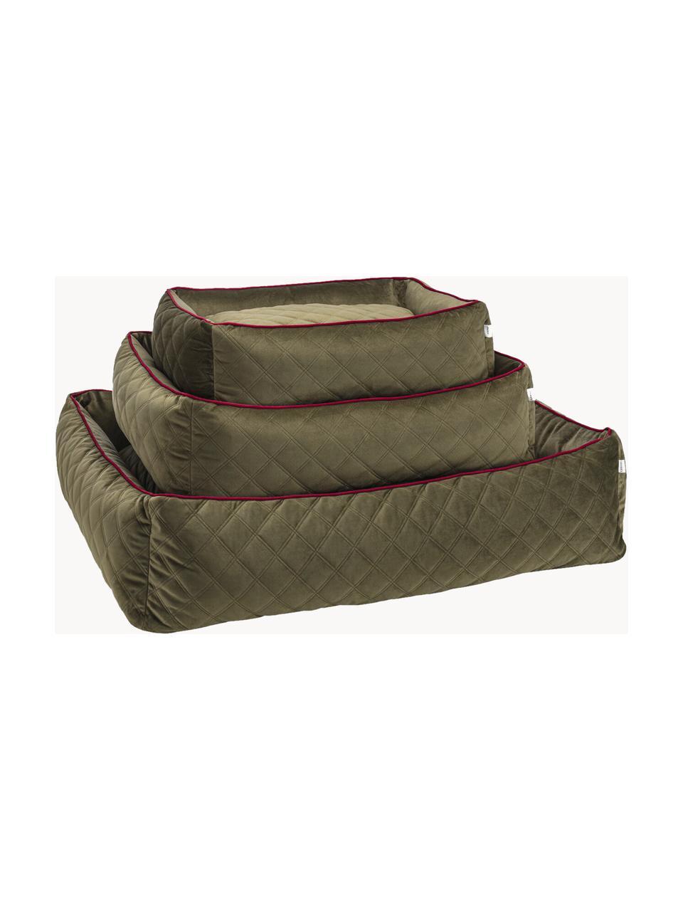 Panier en velours pour chiens Oxford, tailles variées, Vert olive, lie de vin, larg. 68 x prof. 55 cm