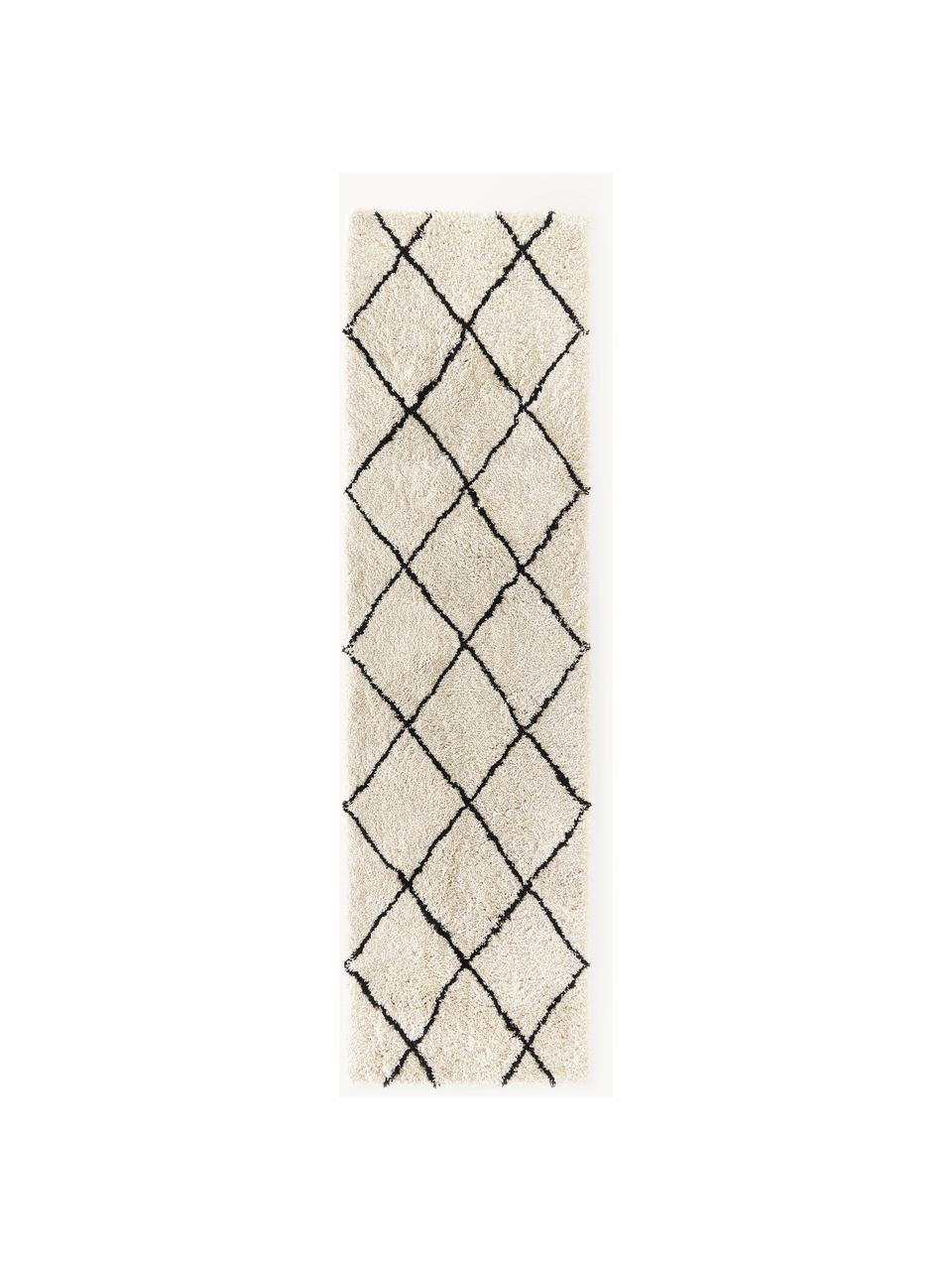 Flauschiger Hochflor-Läufer Naima, handgetuftet, Flor: 100 % Polyester, Beige, Schwarz, 80 x L 200 cm