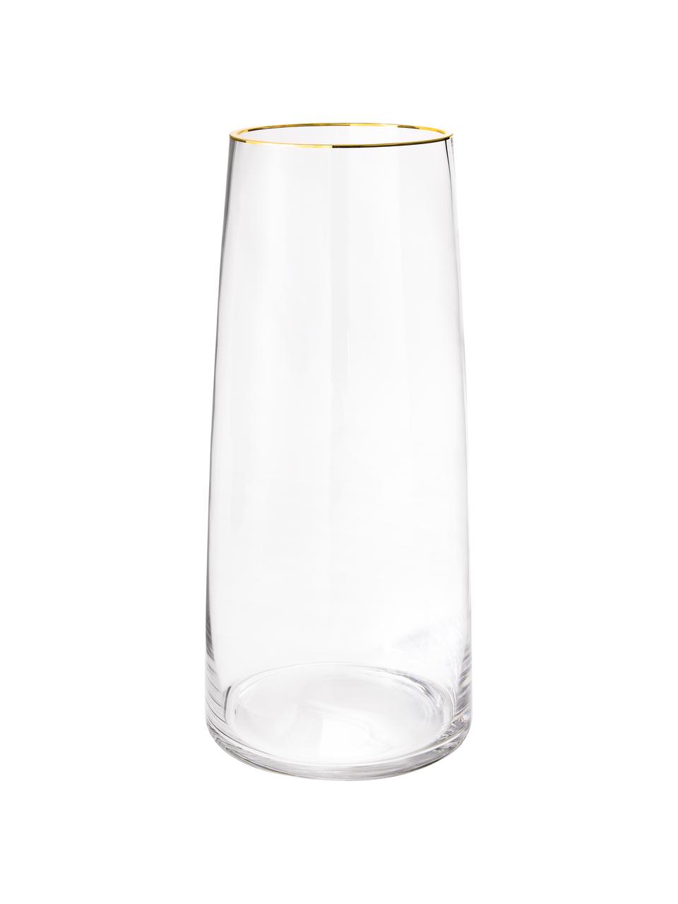 Vaso grande in vetro soffiato con bordo dorato Myla, Vetro, Trasparente, Ø 18 x Alt. 40 cm