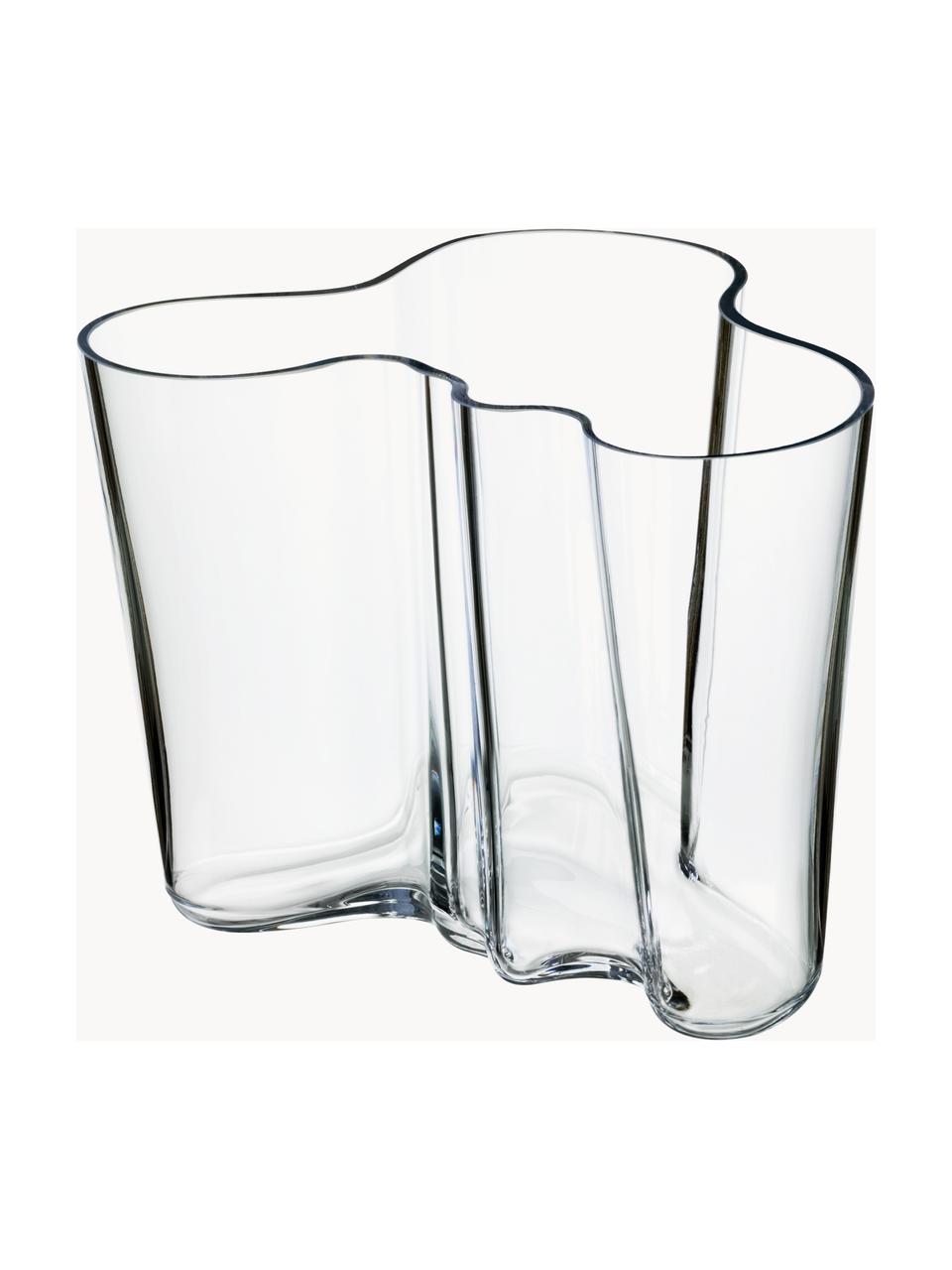 Mundgeblasene Vase Alvar Aalto, H 16 cm, Glas, mundgeblasen, Transparent, B 21 x H 16 cm