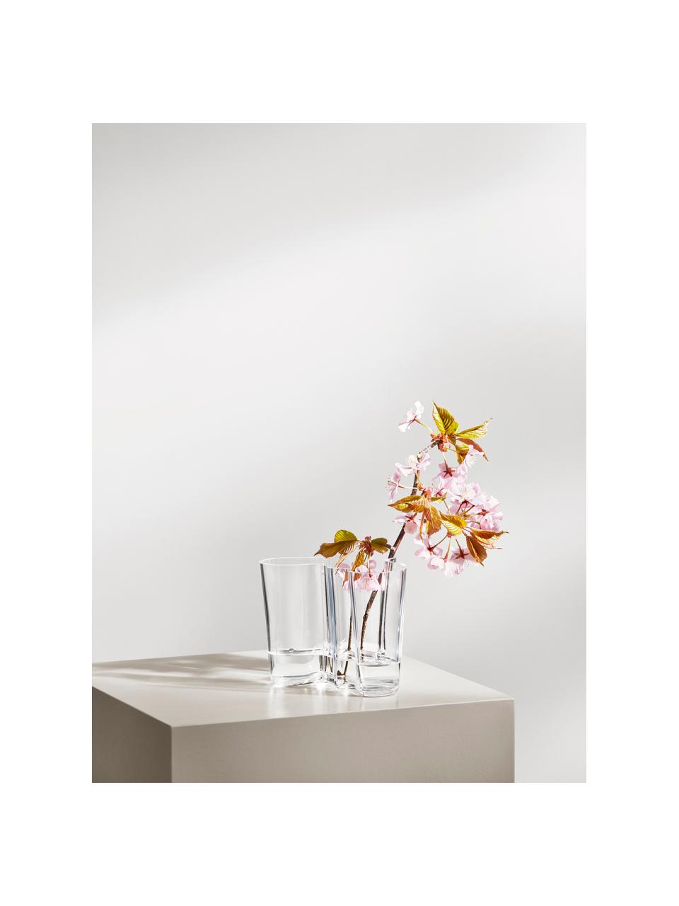 Mundgeblasene Vase Alvar Aalto, H 16 cm, Glas, mundgeblasen, Transparent, B 21 x H 16 cm