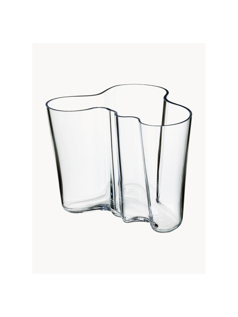 Ručně foukaná váza Alvar Aalto, V 16 cm, Foukané sklo, Transparentní, Š 21 cm, V 16 cm