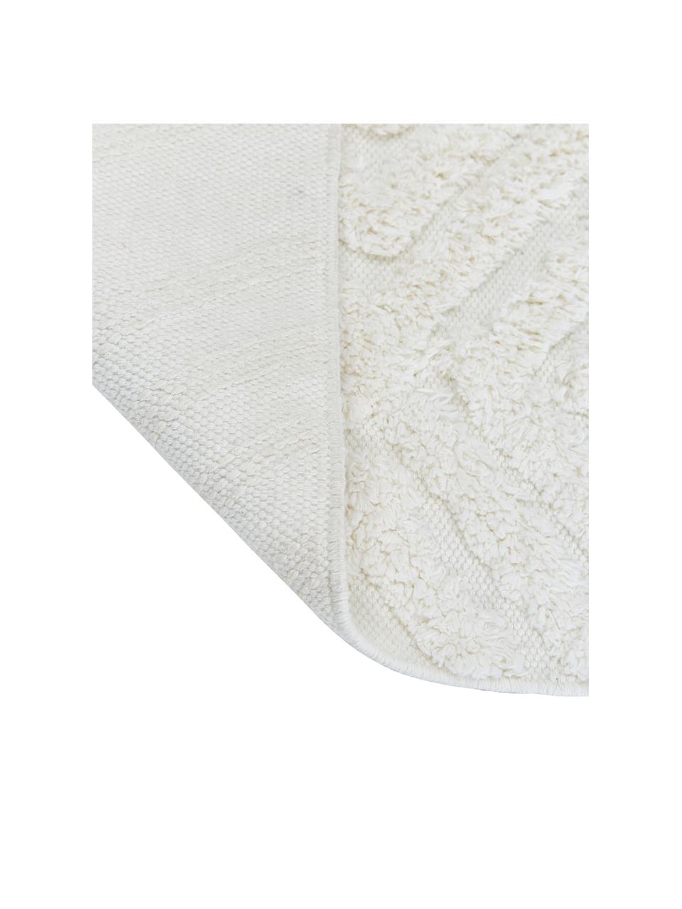 Handgewebter Baumwollläufer Ziggy mit erhabener Hoch-Tief-Struktur, 100% Baumwolle, Crème, 80 x 200 cm