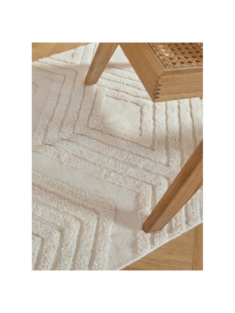 Alfombra corredor artesanal de algodón texturizada Ziggy, 100% algodón, Blanco crema, An 80 x L 250 cm