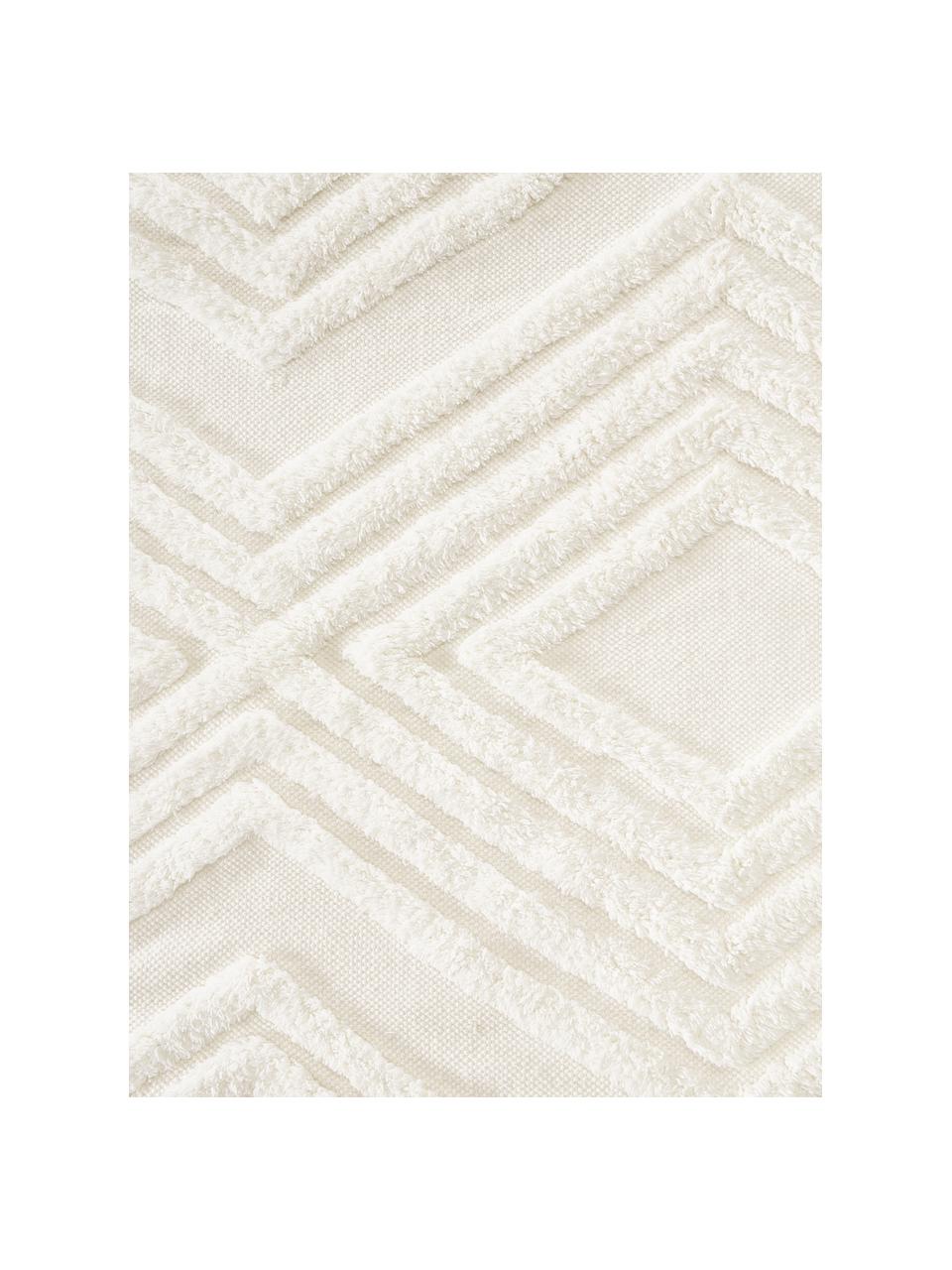 Tapis de couloir blanc crème en coton tissé main Ziggy, 100 % coton, Blanc crème, larg. 80 x long. 250 cm